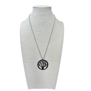 10” Polished Stainless Steel Tree of Life Round Pendant & Necklace for Men Women